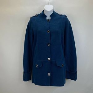 Chicos Blue Button Front Knit Jacket